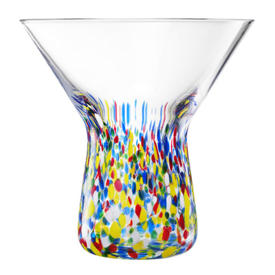 The Wine Savant Stemless Martini Glasses Hand Blown Mexican Confetti Design Colorful Glass Drinkware - Set of 2 Clear