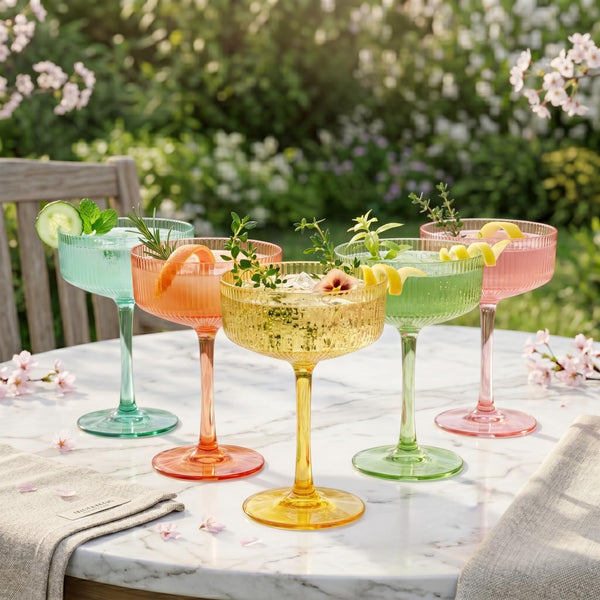 Acrylic Ribbed Vintage Art Deco Martini Glasses, Set of 5 8oz Spring