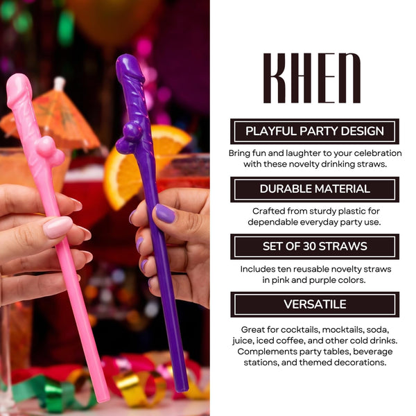 Novelty Party Straws Set of 30, Pink & Purple