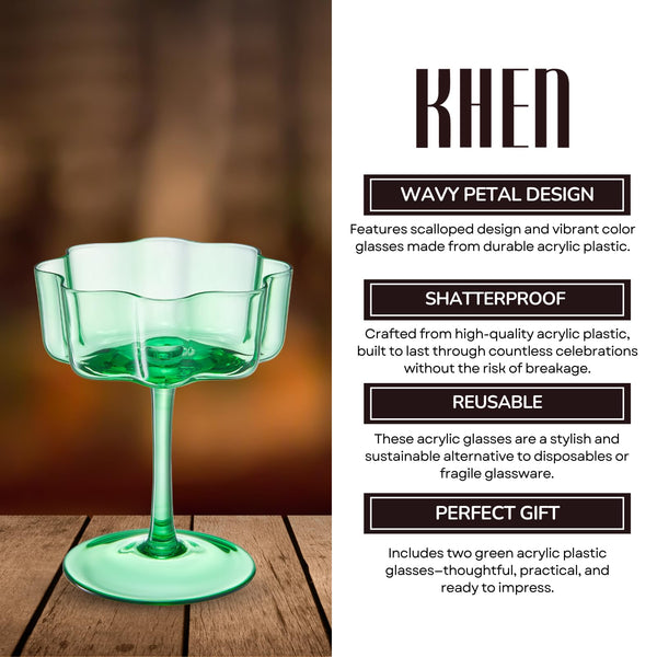 Flower Wave Coupe Cocktail Colored Glasses | Set of 2 | Jade