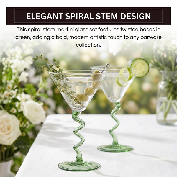 Spiral Stem Martini Glasses Set of 2, 9.2oz 7.05