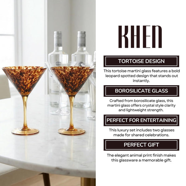 Tortoise Leopard Print Martini 9oz - Set of 2, 7.1