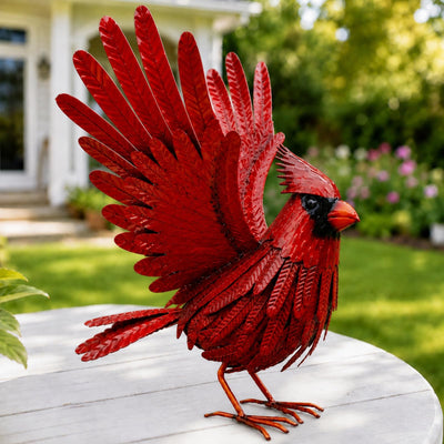 Cardinal Garden Decor Metal Yard Art: Red Bird Outdoor