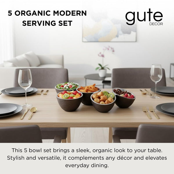 GUTE 5 Bowl Organic Set – Modern Multi Section Serving Dish | Bowls for Snacks Salads Fruits Desserts Appetizers | Functional Centerpiece Dining Tableware | 14.9