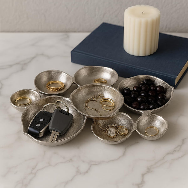 GUTE Cluster Decorative Bowls, Bright Silver Brass - Decoration, Snack Tray Bowl, Chip and Dip Strong Brass Beautiful Room Accent, Perfect for Entertaining, Parties, Home & Wedding Gifts 22