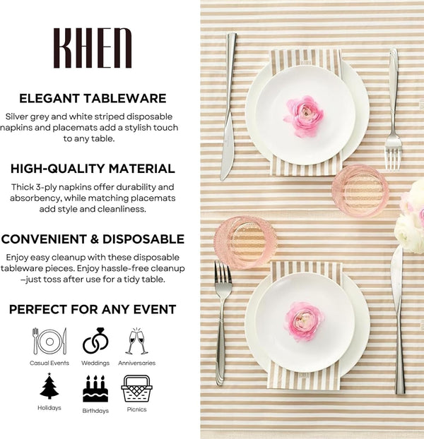 Khen Napkin Placemat Stripe Gray Set of 50
