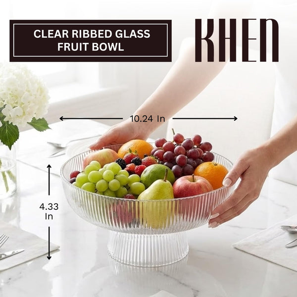 Decorative Fluted Transparent Glass Bowl, Fruit, Snacks Sweets