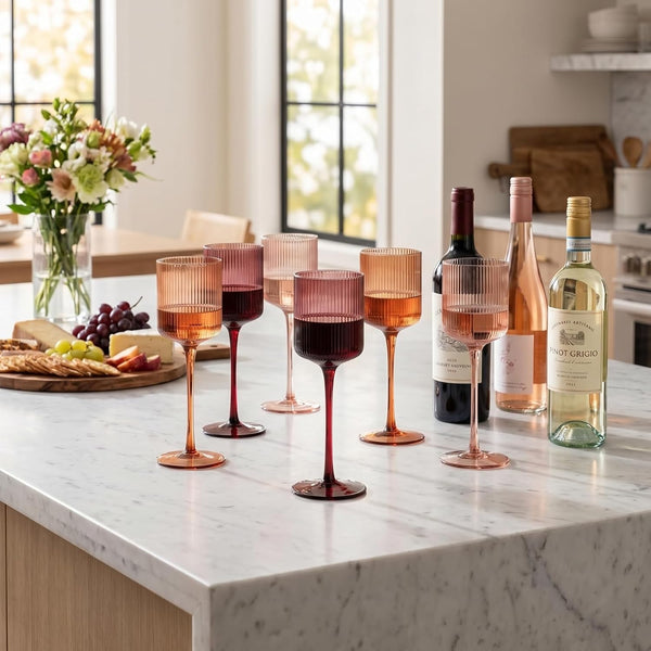 Venus Ribbed Wine Glasses Set of 6 Multicolor 11.8 oz
