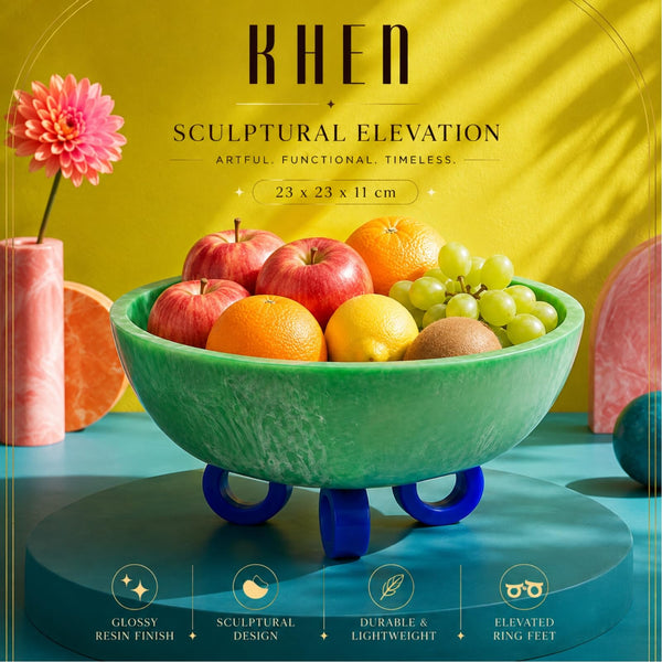 Green Resin Bowl, 1 Piece, 23 x 23 x 11 cm Pedestal Fruit Bowl
