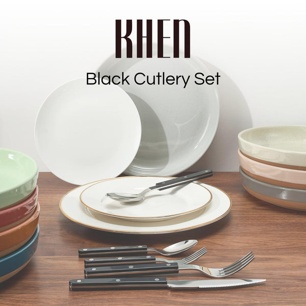 Khen Black Cutlery Set of 20 –18/8 Stainless Steel Flatware