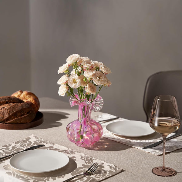 Blush Petal Small Hand‑Blown Glass Flower Vase Décor  – 7″ 
