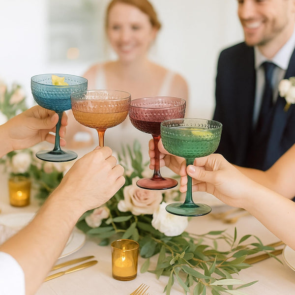 Hobnail Coupes, Cocktail Glass | Set of 4 | Muted Colors