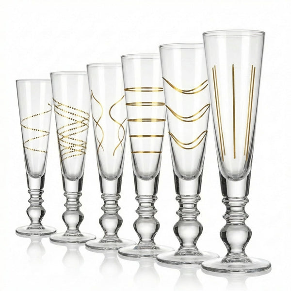 Gold Sparkle Champagne Flutes, Set of 6, Tall 6.4oz 8.74