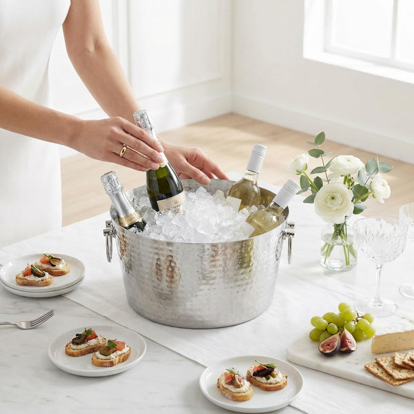 Hammered Stainless Steel Ice Bucket, Single Piece, 14.5 x 6.75 Inch