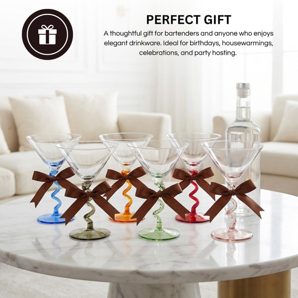 Spiral Stem Martini Glasses Set of 6, 9.2oz 7.05