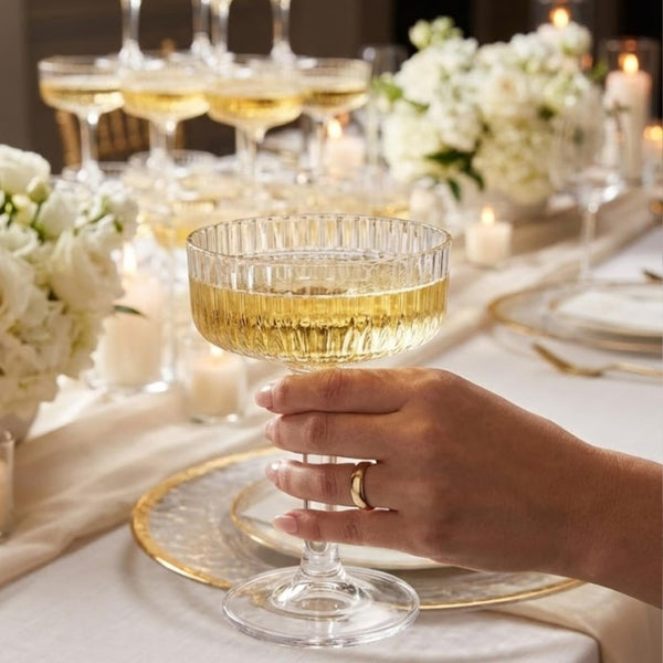 Premium ACRYLIC Champagne Tower Kit | 21 Stackable 7 oz Plastic Coupe Flutes | Reusable & Shatterproof Clear Plastic Glasses for Wedding Receptions, Birthday Parties, and Special Events, Clear Tall