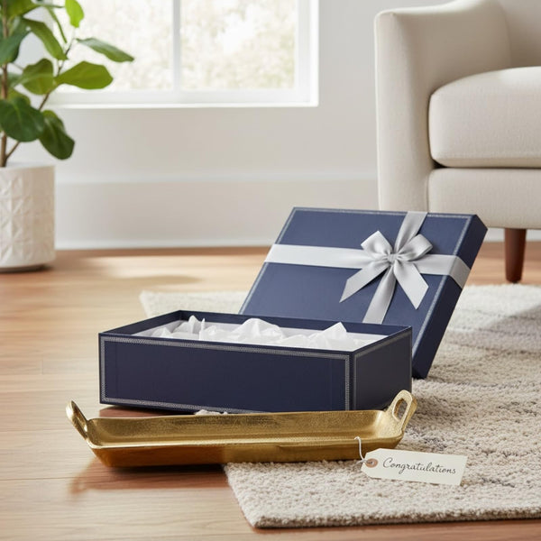 Small Decorative Serving Tray, Single Piece, Gold Aluminum Display Organizer for Keys Jewelry Candles Cosmetics, Modern Home Decor Accent Kitchen Dining Living Room Bedroom Vanity Countertops Storage