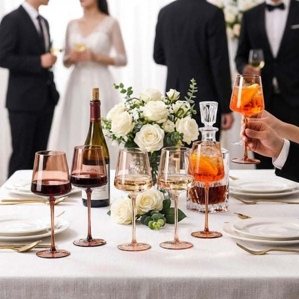 Venus Wine Glasses, Set of 6, Brown Shades 22.3oz Glass Tall Stemware Modern Drinkware for Cocktails Beverages Elegant Tableware Home Bar Dining Entertaining Party Décor Luxury Gifting