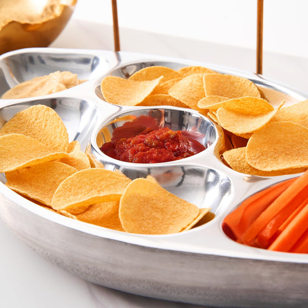 Football Tailgate Superbowl Serving Bowl Silver Brass Snack, Candy & Salad Bowl, Chip n Dip American Sports Decorative Centerpiece Serving Platter for Nuts, Salsas, Food, Serveware Decor Entertaining