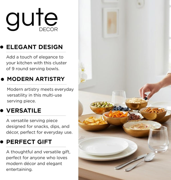 Cluster of 9 Round Serving Bowls Enamel Clusters Decorative Elegant Snack Tray for Olives, Chip & Dip, Nuts, Appetizers & Entertaining Strong Brass & Enamel Home Decor Gifts, Parties & Weddings 22