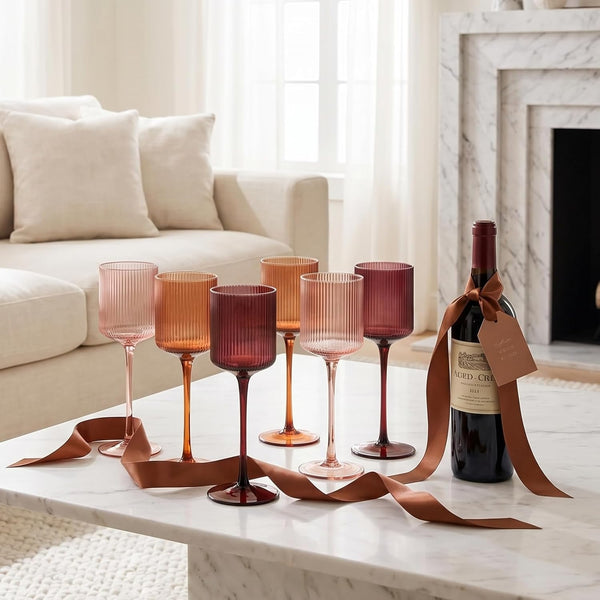 Venus Ribbed Wine Glasses Set of 6 Multicolor 11.8 oz