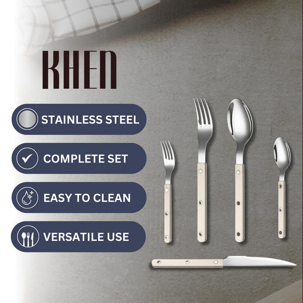 Khen Cream Cutlery Set of 20 –18/8 Stainless Steel Flatware