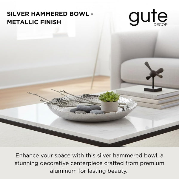 Silver Hammered Decorative Bowl Elegant Aluminum Centerpiece with Textured Finish Large Round 13 Inch Metallic Display Bowl for Home Kitchen or Dining Table Accent Modern Decorative Gifts Decor Bowls