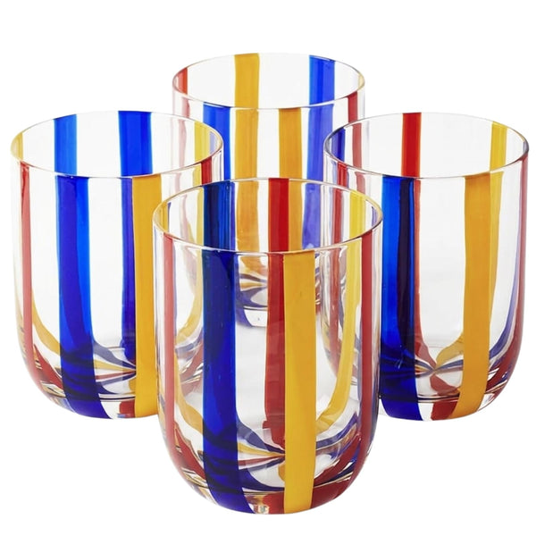 Island Stripes Tumbler Glasses Set of 4, 13.5oz Multicolor