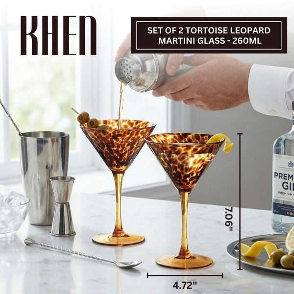 Tortoise Leopard Print Martini 9oz - Set of 2, 7.1