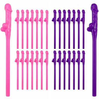 Novelty Party Straws Set of 30, Pink & Purple