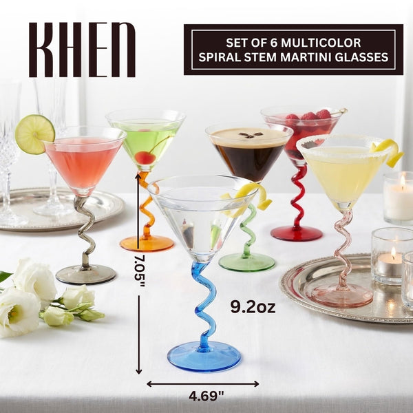 Spiral Stem Martini Glasses Set of 6, 9.2oz 7.05
