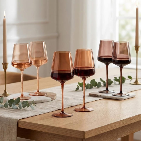 Venus Wine Glasses, Set of 6, Brown Shades 22.3oz Glass Tall Stemware Modern Drinkware for Cocktails Beverages Elegant Tableware Home Bar Dining Entertaining Party Décor Luxury Gifting