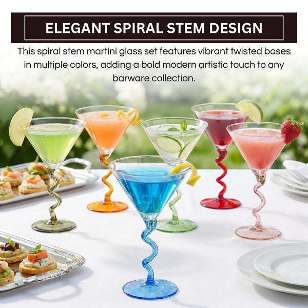 Spiral Stem Martini Glasses Set of 6, 9.2oz 7.05