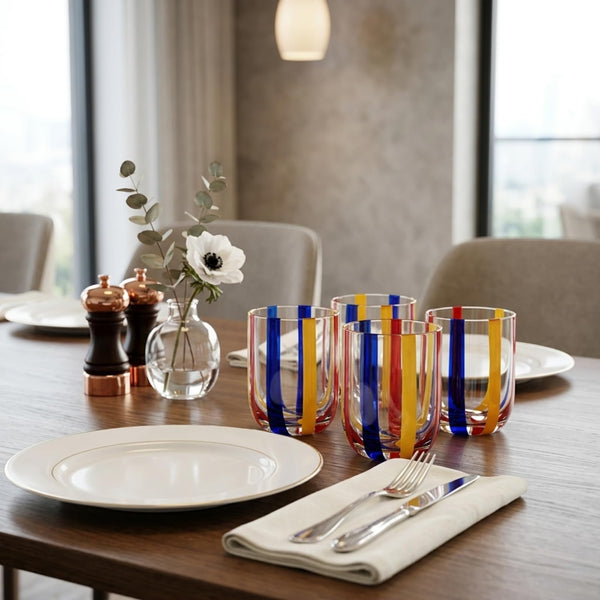 Island Stripes Tumbler Glasses Set of 4, 13.5oz Multicolor