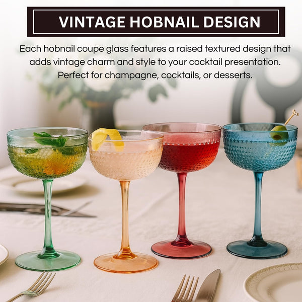 Hobnail Coupes, Cocktail Glass | Set of 4 | Muted Colors