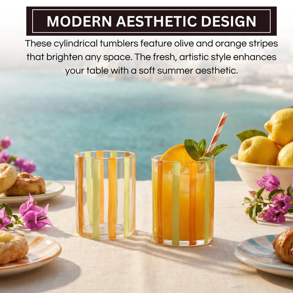 Capri Italian Design Cylindrical Tumblers, 2 Set Olive & Orange