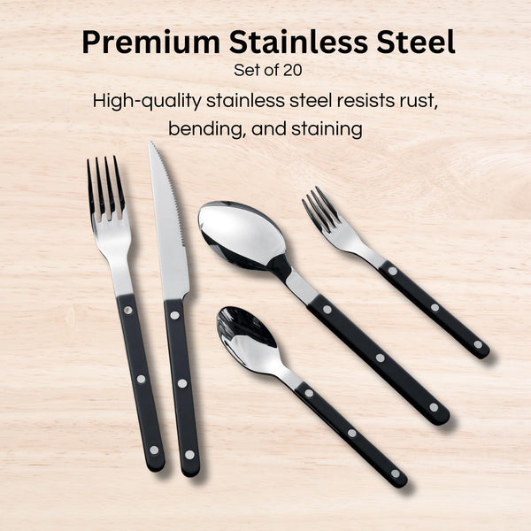 Khen Black Cutlery Set of 20 –18/8 Stainless Steel Flatware