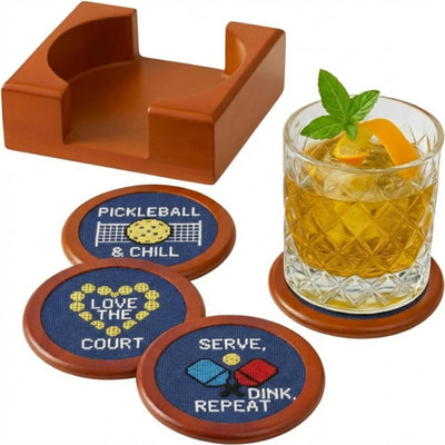 Pickleball Hand-Stitched Needlepoint Coasters - Set of 4