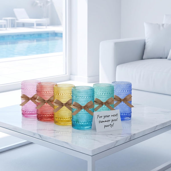 Khen Hobnail Beaded Highball Drinking Tumbler Glasses | Set of 6