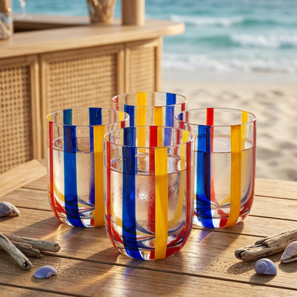 Island Stripes Tumbler Glasses Set of 4, 13.5oz Multicolor