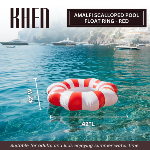Amalfi Scalloped Pool Float Ring, 1 Piece, Red & White Inflatable Swim Tube