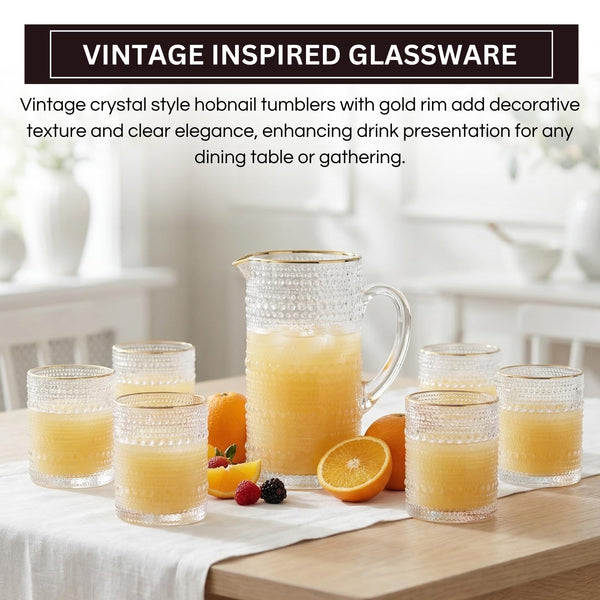 Clear Gold Rim Hobnail Glass Set, 6 Piece 10oz Transparent