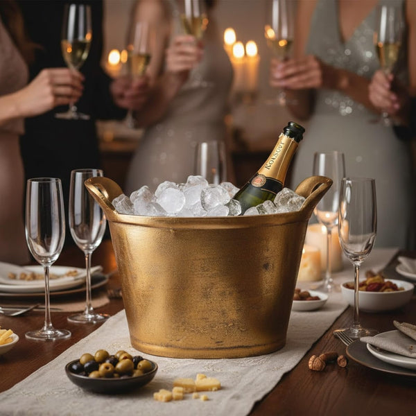 Solid Bronze Gold 12-Quart Double-Walled Insulated Ice Bucket & Champagne Cooler (13.4