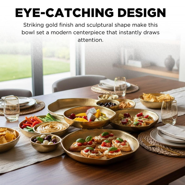 Cluster of 10 Round Serving Bowls Gold Clusters Decorative Elegant Snack Tray for Olives, Chip & Dip, Nuts, Appetizers & Entertaining Strong Brass & Enamel Home Decor Gifts, Parties & Weddings 20.5