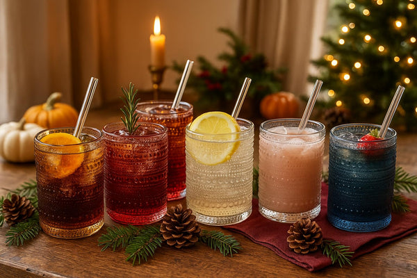 Khen Hobnail Drinking Glasses with Straws | Muted Colors | Set of 6