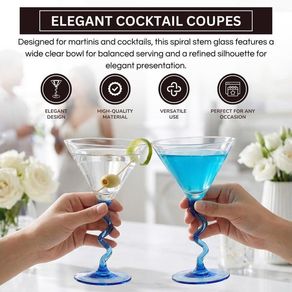 Spiral Stem Martini Glasses Set of 2, 9.2oz 7.05