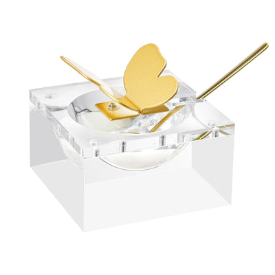 Butterfly Honey Dish with Gold Spoon | Clear Glass Sweet Dessert Bowl