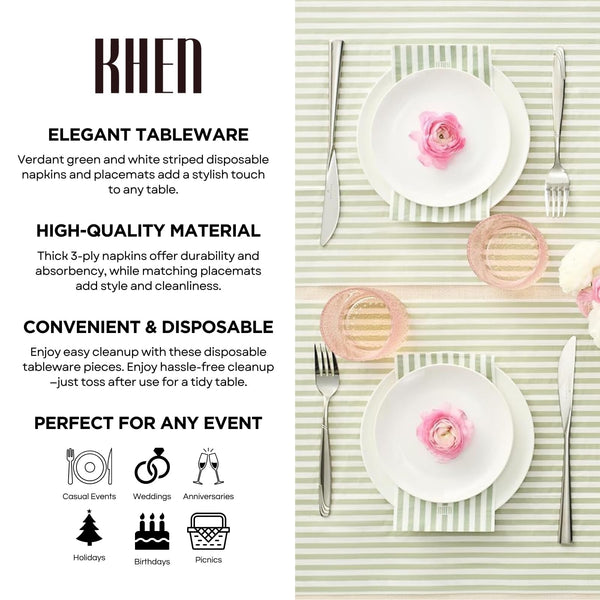 Khen Napkin Placemat Stripe Green Set of 50