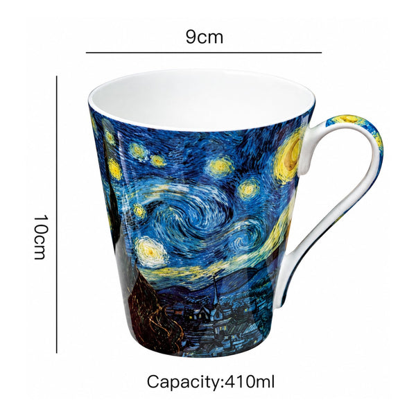 Van Gogh Bone China Set of 5 Large Mugs for Coffee and Tea, With Gift Box, 12
