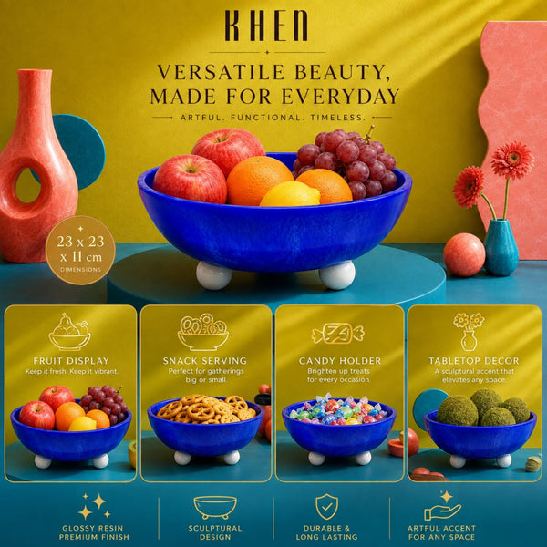 Blue Resin Bowl, 1 Piece, 23 x 23 x 11 cm Pedestal Fruit Bowl